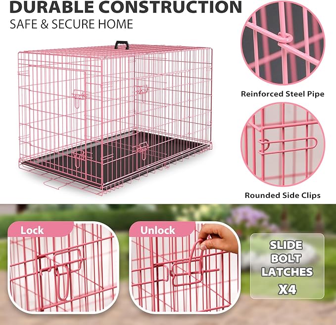 BestPet | Dog Crate | 36" | Pink | Foldable Metal Kennel - Image 4