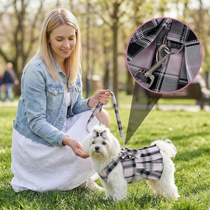Cute Plaid Dog Dress Clothes for Small Dogs Cats Girl Black and Pink Plaid Dog - Image 3