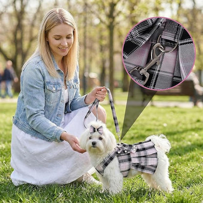 Cute Plaid Dog Dress Clothes for Small Dogs Cats Girl Black and Pink Plaid Dog - Image 3