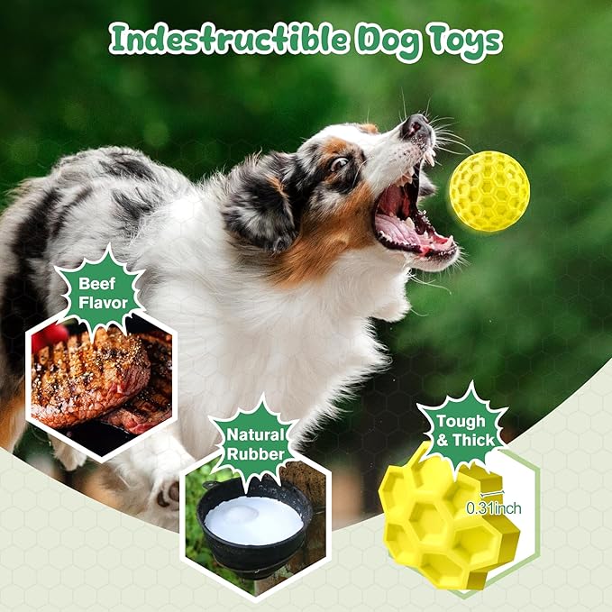 Squeaky Dog Toys for Aggressive Chewers, Indestructible Dog Balls for - Image 3