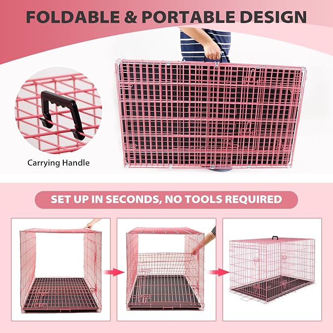 BestPet | Dog Crate | 36" | Pink | Foldable Metal Kennel - Image 6