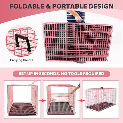 BestPet | Dog Crate | 36" | Pink | Foldable Metal Kennel - Image 6