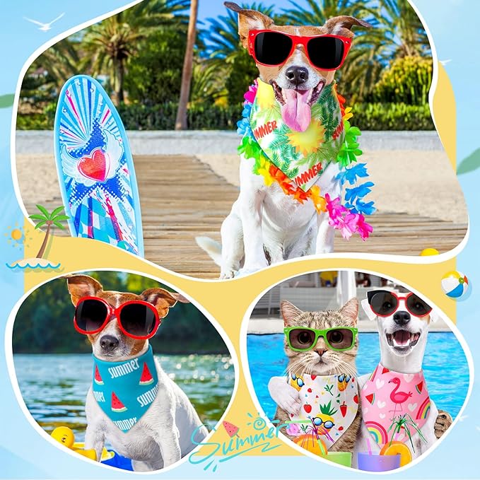 Preboun 50 Pcs Summer Bandanas Dogs Bulk Hawaiian Dog Bandanas Fruit Kerchief - Image 7