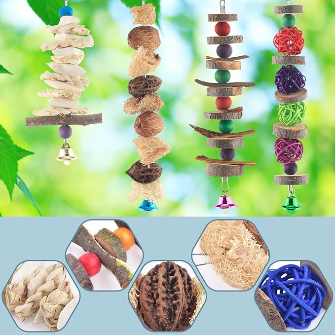 Bissap Bird Chew Toys, 5 Packs Parakeet Natural Wood Toys Parrot Hanging Cage - Image 5