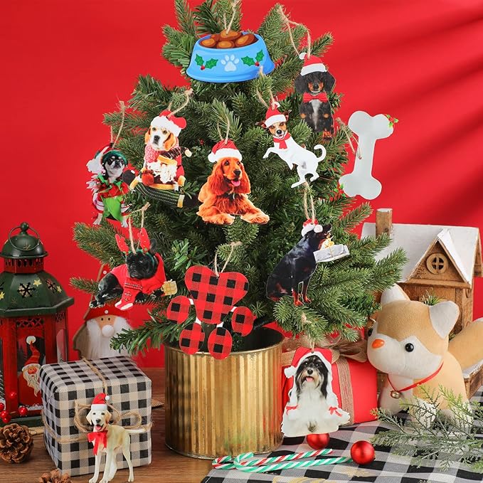 Kathfly 36 Pcs Dog Ornaments for Christmas Tree Wooden Dog Christmas Ornaments - Image 7
