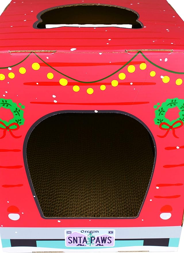 American Cat Club Christmas Cat House & Cat Scratcher w/Bonus Catnip Included - Image 3