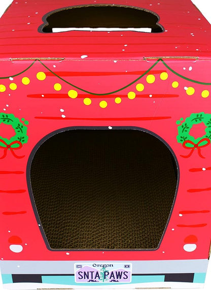 American Cat Club Christmas Cat House & Cat Scratcher w/Bonus Catnip Included - Image 3