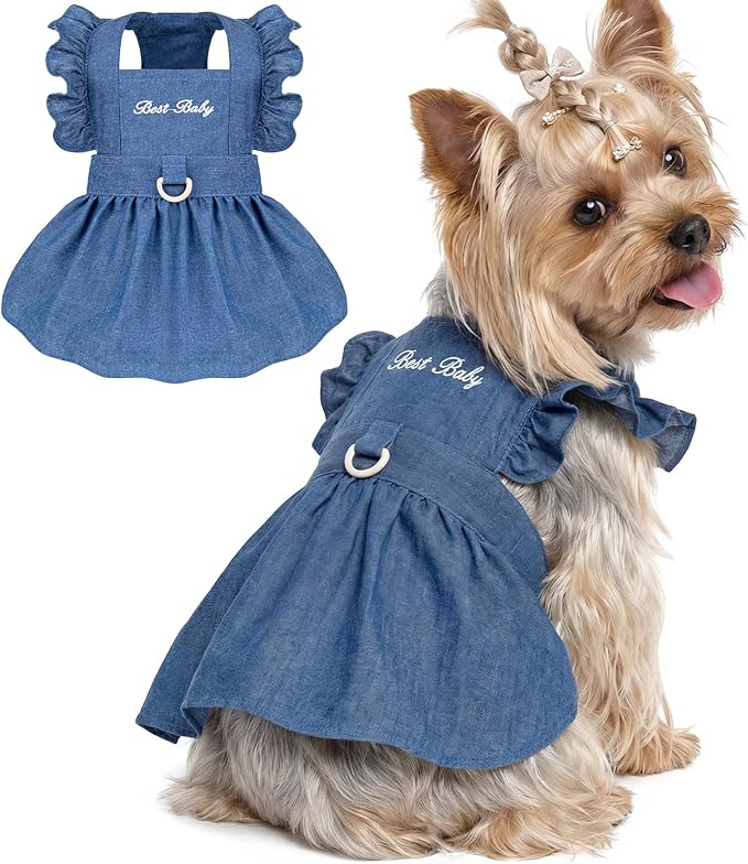 Denim Cat Dog Dress Clothes for Small Dogs by BAOBICUTE