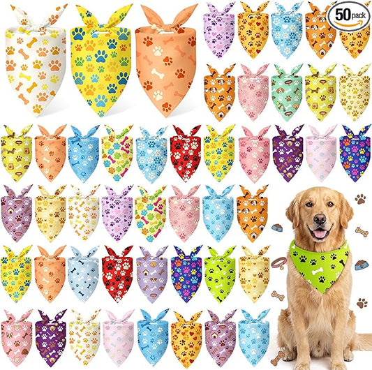 50 Pcs Paw Prints Dog Bandanas Bulk Bone Bandanas by Jeere
