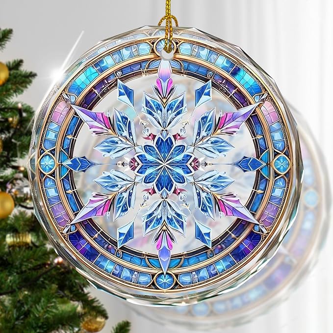 Stained Glass Snowflake Ornament, Snowflake Christmas Tree Ornaments, Gift by Kooirsp