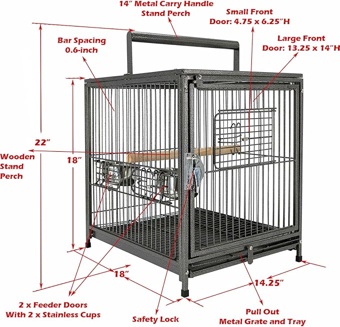 Portable Heavy Duty Travel Bird Parrot Carrier Cage Feeding Bowl Play Stand - Image 2