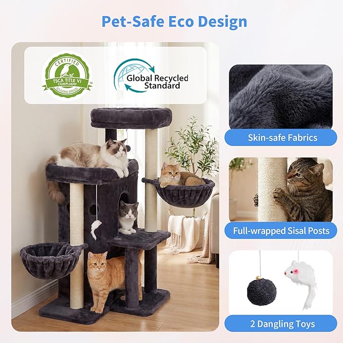 Heybly Cat Tree with Reinforced Big Base, 41.3-Inch Sturdy Cat Tower - Image 4