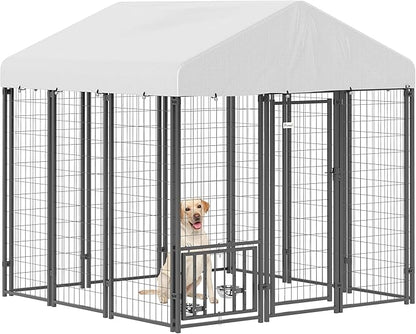 PawHut Outdoor Dog Kennel with Roof, Adjustable Bowls, UV-Resistant & by PawHut