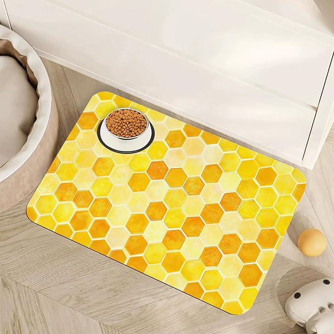 Honeycomb Bee Geometric Dog Food Mat by Unknown