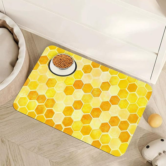 Honeycomb Bee Geometric Dog Food Mat by Unknown