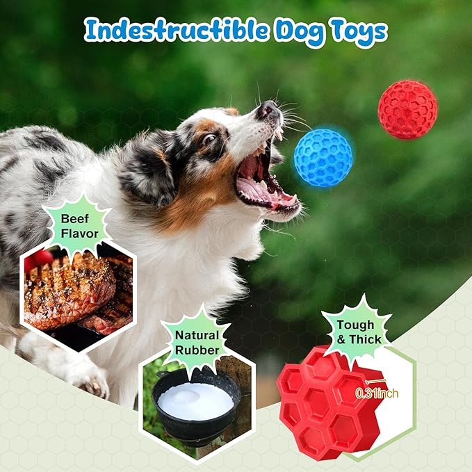 Squeaky Dog Toys for Aggressive Chewers, Indestructible Dog Balls for - Image 3