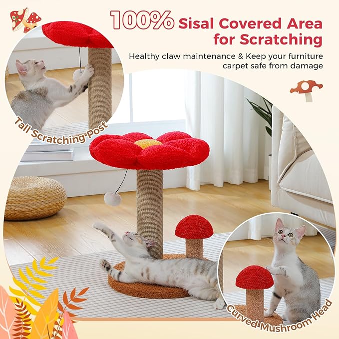 PETEPELA Cat Scratching Post, Mushroom Cat Scratcher Cute Cat Tree Tower - Image 2