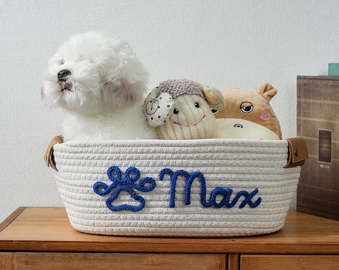 JUPPE Pet Dog Basket with Personalized Name, Dog Toys Storage Organizer Custom - Image 5