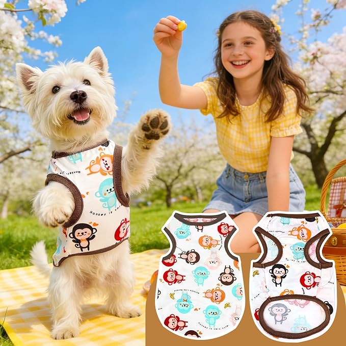 PETCARE Cartoon Dog Shirts for Small Dogs Cute Dog Clothes Brown Monkey Tshirt - Image 6
