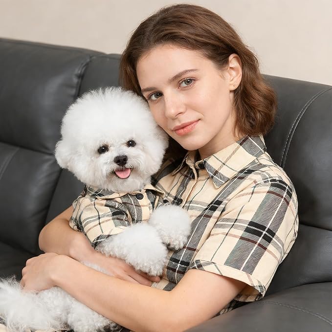 PUPTECK Plaid Dog Shirt, Cute Puppy Cat Polo T-Shirt, Soft Pet Clothes Outfit - Image 6