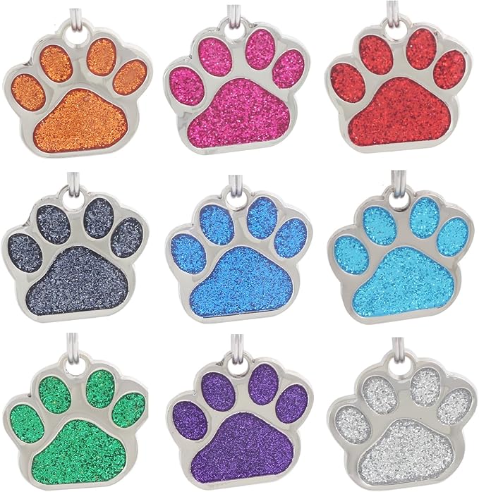 Pet ID Tag, Glitter Paw Bling, Cat ID Tag, Dog ID Tag, Custom Engraved by Custom