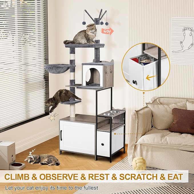 Snughome Cat Tree with Litter Box Enclosure, 3-in-1 Modern Cat Tower - Image 4