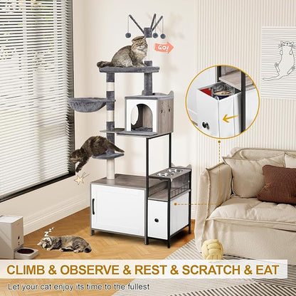 Snughome Cat Tree with Litter Box Enclosure, 3-in-1 Modern Cat Tower - Image 4