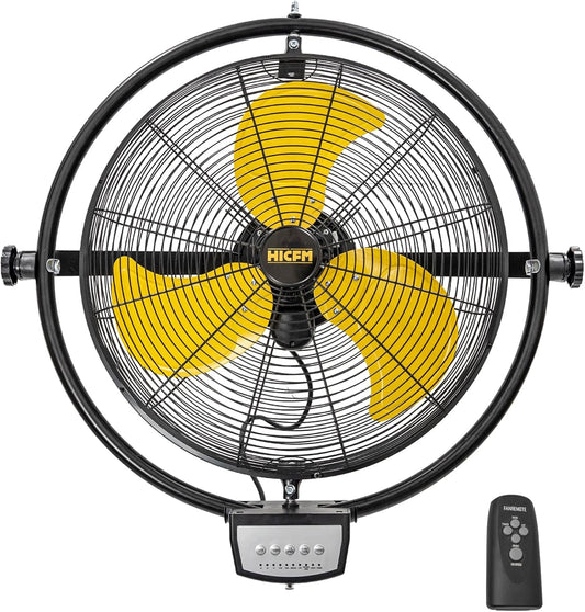 HiCFM 5000 CFM 20" Remote Control Wall Mount Fan, 3-Speed High Velocity Oscillating Wall Fans with Timer, Industrial Heavy Duty Wall-mounted Fan for Covered Patio, Gazebo, and Garage, UL Listed