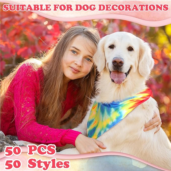Huhumy 50 Pcs Tie Dye Dog Bandanas Bulk Tie Dye XL Pet Bibs Colorful Triangle - Image 5