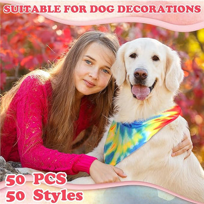 Huhumy 50 Pcs Tie Dye Dog Bandanas Bulk Tie Dye XL Pet Bibs Colorful Triangle - Image 5