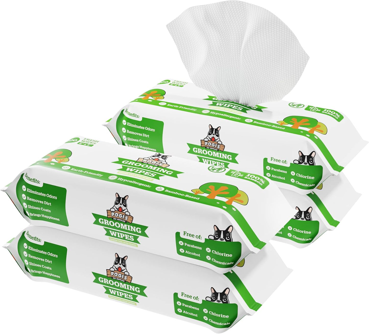 Pogi’s Dog Grooming Wipes – Hypoallergenic Pet Wipes for Paws, Body & Butt – Cleaning & Hydrating, Green Tea Scent, 400-Count