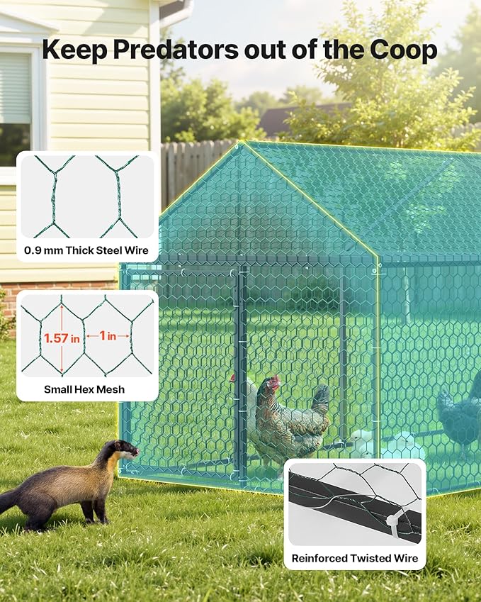 VEVOR Metal Chicken Coop for 6-8 Chickens, 3.3 x 9.8 x 3.3 ft, Small Chicken - Image 5