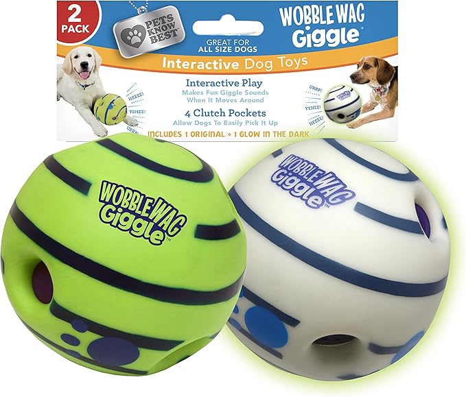 Wobble Wag Giggle Ball 2 Pack- Interactive Dog Toy, Fun Giggle Sounds When by WobbleWagGiggle