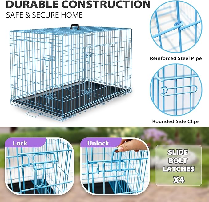 BestPet | Dog Crate | 30" | Blue | Foldable Metal Kennel - Image 4