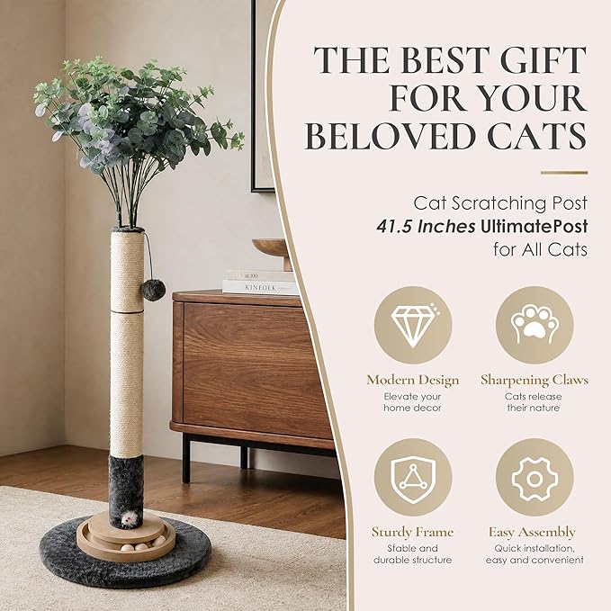 35 Inch Cat Scratching Post, Eucalyptus Sisal Rope Cat Tree Tower - Image 6
