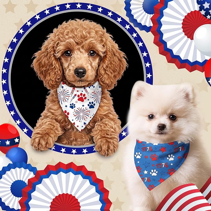 50 Pcs Patriotic Paw Print Dog Bandanas Bulk 4th of July Bandanas - Image 2