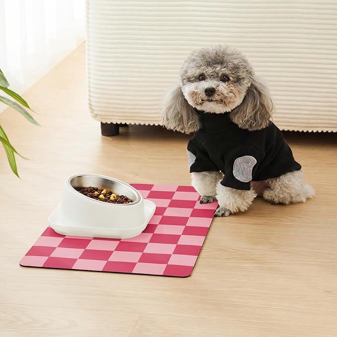 Checkered Dog Feeding Mat, Absorbent Mats - Image 2
