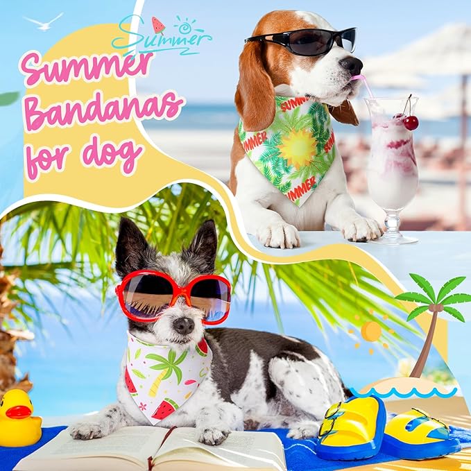 Preboun 50 Pcs Summer Bandanas Dogs Bulk Hawaiian Dog Bandanas Fruit Kerchief - Image 2