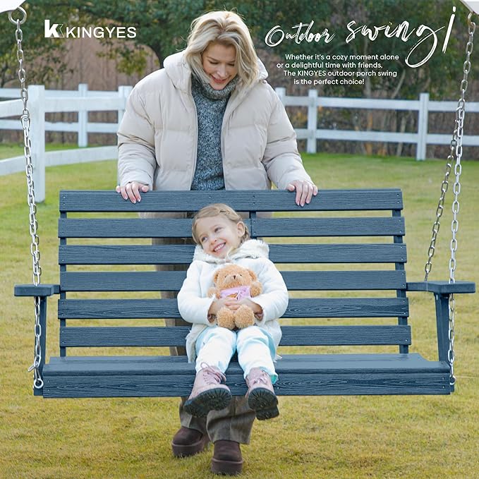 KINGYES Outdoor Hanging Porch Swing, 2 Seat Patio Swing Recliner - Image 6