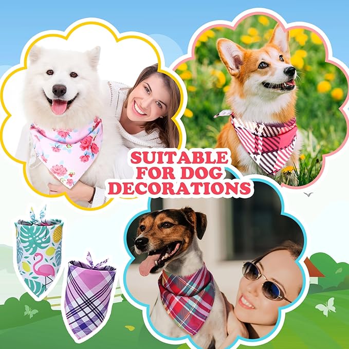 Huhumy 100 Pcs Plaid Dog Bandanas Bulk Pet Bibs Colorful Triangle Scarf Plaid - Image 5