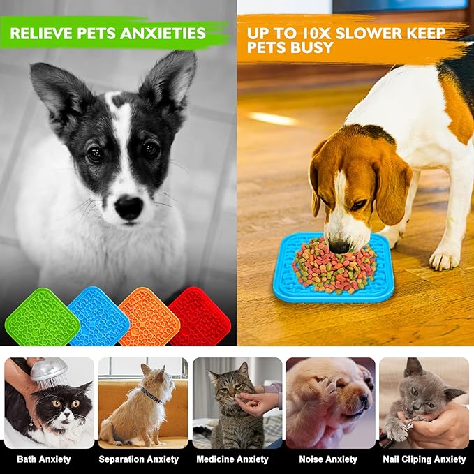 4 Pack Lick Mat for Dogs, Dog Slow Feeder Dowl Mat for Bathing Grooming Nailing - Image 2