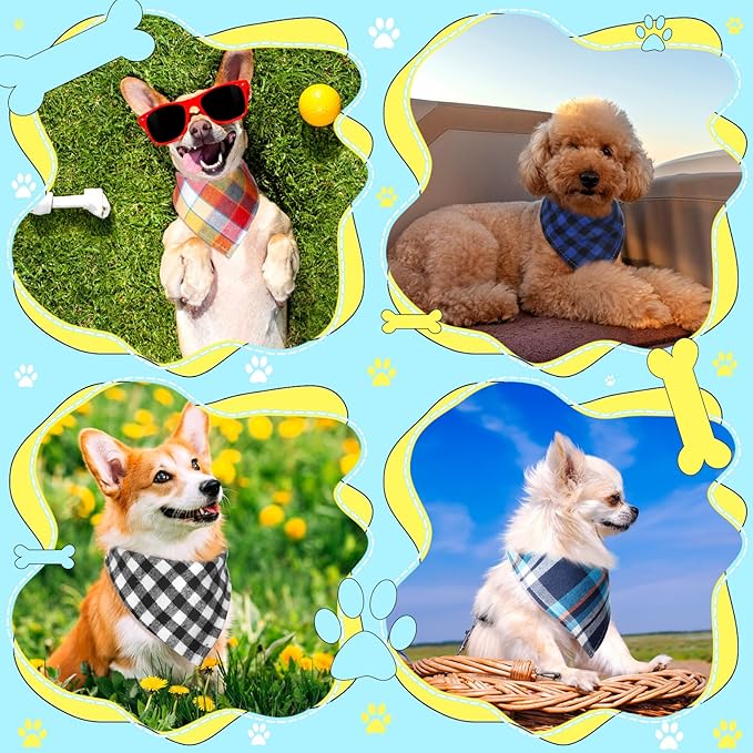Honoson 6 Pieces Triangle Dog Bandana Dog Scarf Plaid Printing Adjustable Bibs - Image 6