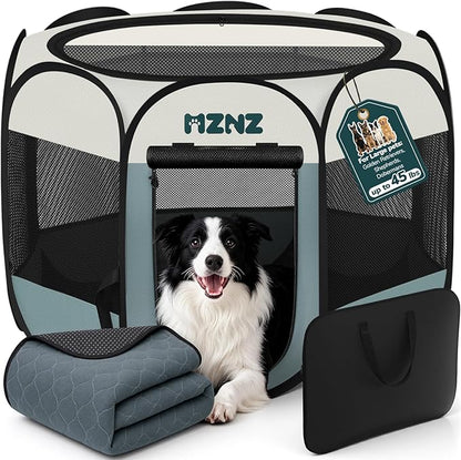 Dog Playpen with Pee Pad, Portable Puppy Pet Crate Indoors by MZNZ