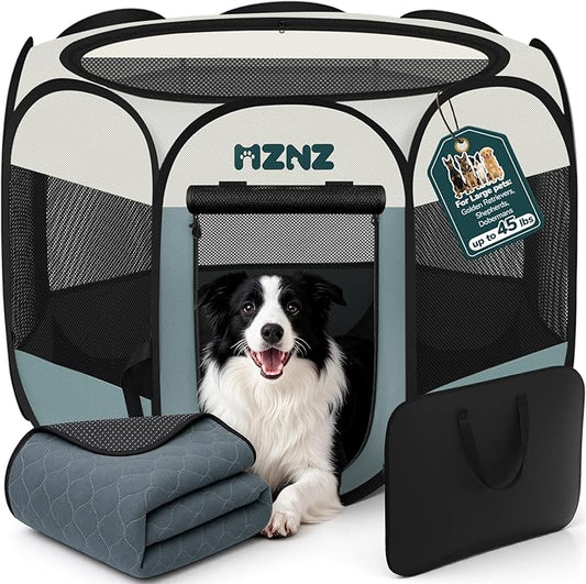 Dog Playpen with Pee Pad, Portable Puppy Pet Crate Indoors by MZNZ