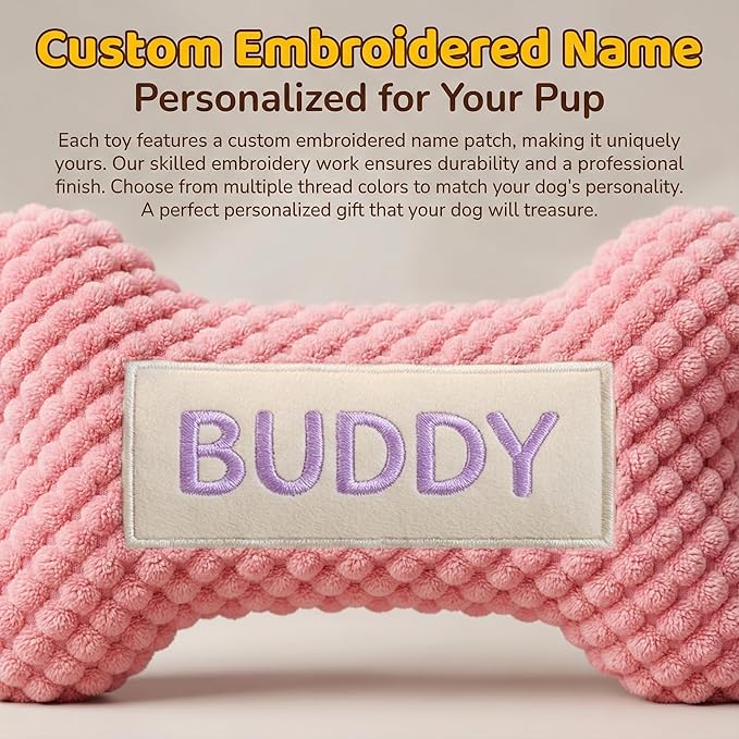 Personalized Dog Bone-Shaped Squeaky Toy – Custom Embroidered Name, Durable - Image 5