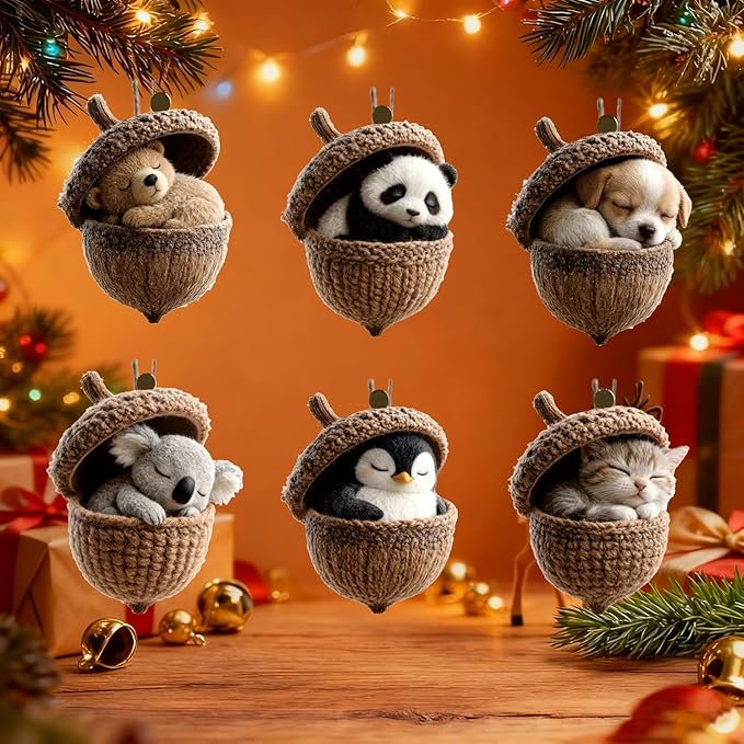 12 Pcs Pine Cone Animal Hanging Ornaments Christmas Tree Decor 2D Acrylic - Image 4