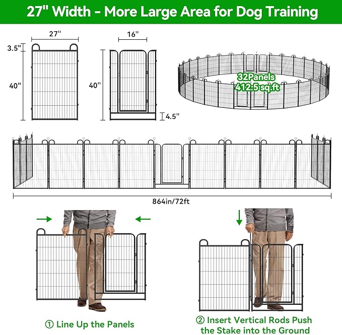 Dog Playpen Outdoor 32 Piece Panels Heavy Duty Dog Fence 40" Height Anti-Rust - Image 5