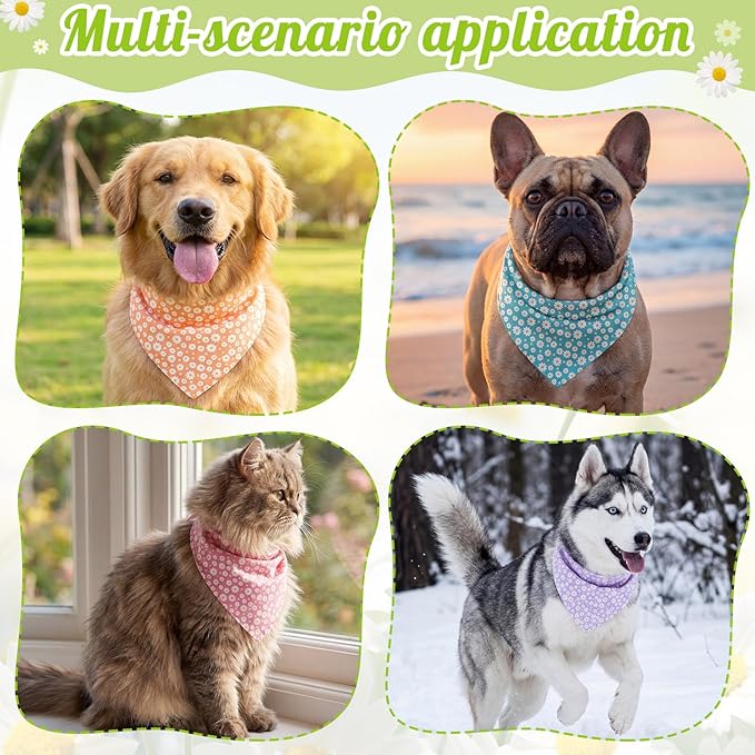 Weewooday 9 Pcs Summer Daisy Dog Bandanas Floral Birthday Handkerchief Scarf - Image 6