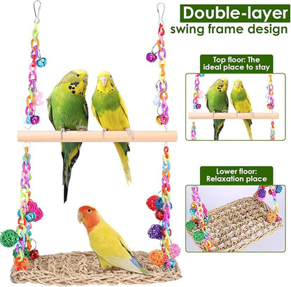 2 in 1 Bird Swing, Double Layer Bird Swing, Add Interest, Double Parrot Swings - Image 3