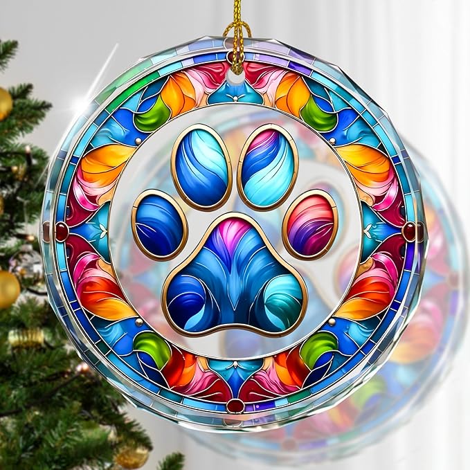 Paw Print Christmas Ornament, Stained Glass Ornaments and Christmas Tree by Kooirsp